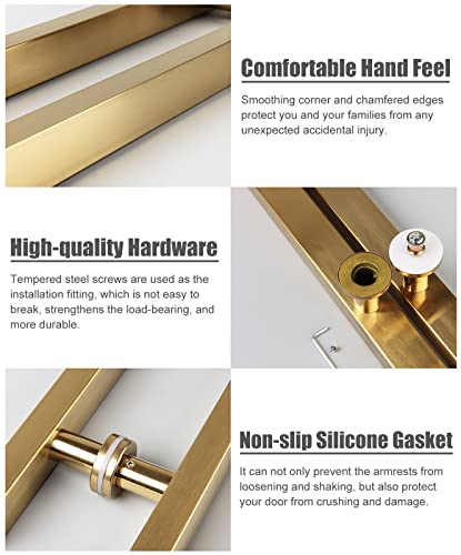 Lvyihan 24 Inch Stainless Steel Door Handle Double Sided, Pull Push Sliding Barn Door Handle, Commercial H Shape Glass Shower Door Pull Handles, Brushed Gold #TOP4