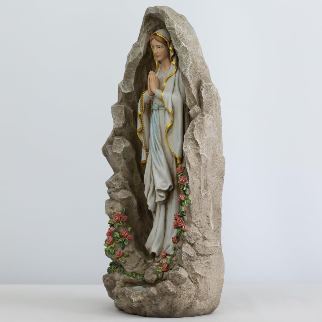 Grace4Joy Our Lady of Lourdes Statue - 24 Inches Solar Virgin Mary Statue with Lights Outdoor Catholic Garden Decor, Our Lady of Lourdes Grotto Sculpture for Home Yard Lawn Hallway Decor