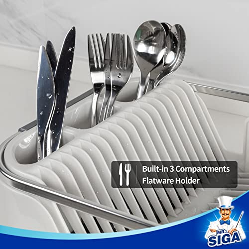 MR.SIGA Dish Drying Rack for Kitchen Counter, Compact Dish Drainer with Drainboard, Utensil Holder and Cup Rack, White by MR.SIGA - Image 5