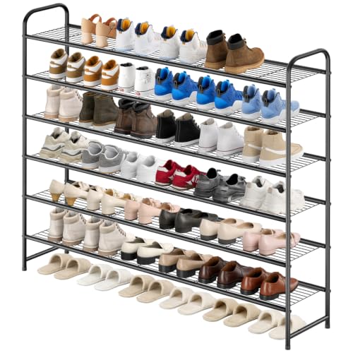 Image of KEETDY Large Shoe Rack 6 Tier Organizer Tall Metal Shoe Organizer for Entryway Bedroom Floor Garage, Wide Shoe Shelf Storage Fits 42 Pairs Men Sneakers, Black