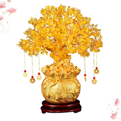 Garneck Feng Shui Chakra Cristal Dinheiro Árvore Bonsai Árvore da Sorte Chinesa com Moedas da Sorte