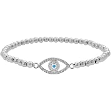 Women Evil Eye Ball chain Elastic bracelet with CZ Cubic Zirconia