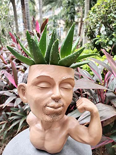 Men Face Flower Pot Cute Head Planter Pot Resin Flower Pot Alder Head Planter Succulent Pot Old Man Head Planter Plant Pots With Drainage Holes For Indoor Outdoor Plants #TOP2
