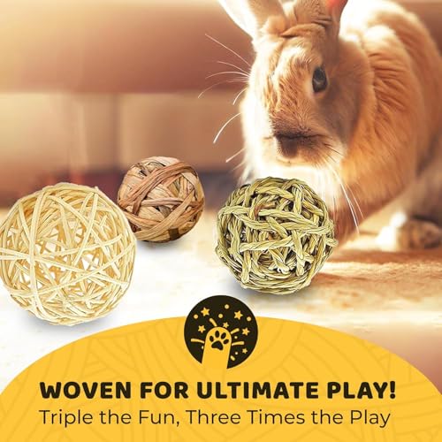 Image of SunGrow Assorted Rabbit & Cat Chew Balls, Teething Activity Toy for Pocket Pets, Improves Dental Health, Environment Friendly, Stress Reliever (Assorted Rabbit Chew Balls, 6 Pcs)