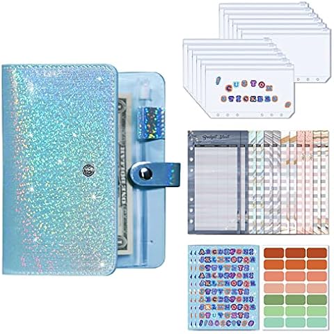 FYting Budget Binder,Money Saving Wallet Budget Planner with Cash Envelopes Money Wallets for Saving A6 Ring Binder Notebook with Planner Budget Sheets , Label Stickers for Travel Diary(Blue) Cover