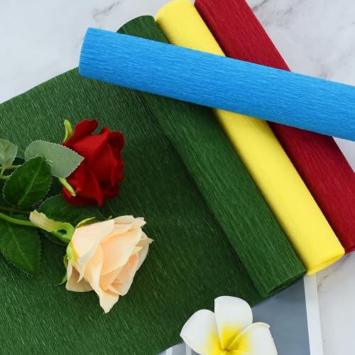 Image of BEISHIDA Red Yellow Blue Green Crepe Paper Roll, 4 Rolls Crepe Paper Sheet