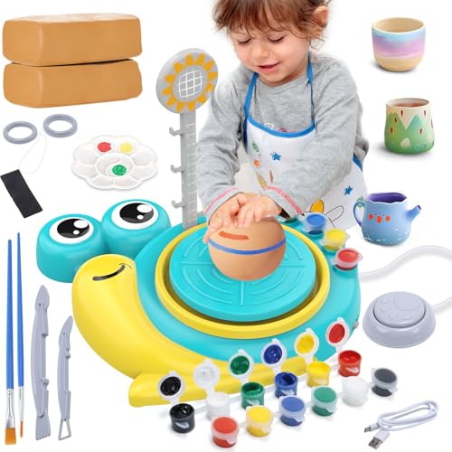 Skirfy Pottery Wheel for Kids Kids Toys Painting Kit-Clay Sculpting Tools Birthday Gift Boys Girls Toy DIY Kits Clay Maker for Beginners with 6 Packs Clays Art&Crafts Kits for Kids Ages 8-12