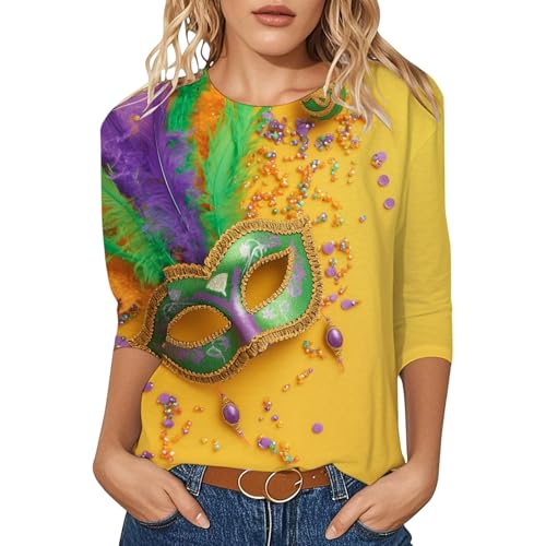 Camiseta para mujer de manga 3/4, cuello redondo, parte superior con estampado colorido, camisetas sueltas a la moda, camisetas festivas, retro de los años 70, camiseta de ocio, cosplay, fiesta