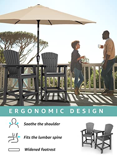 Kingyes Balcony Chair Tall Adirondack Chair Set Of 2 Outdoor Adirondack Barstools With Connecting Tray - Patio Stools Weather Resistant For Deck Balcony Pool Backyard, Gray #TOP5