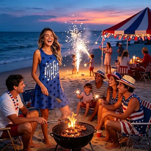 Image of Roshop Womens Juneteenth Flag Sleeveless Dress 4th of July Patriotic Swing Sundress with Pockets