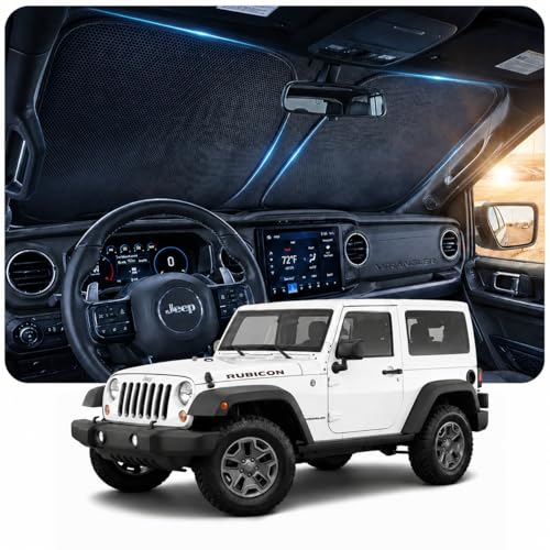 Image of [2026 Upgraded] DooGooCoo Windshield Sun Shade for Jeep Wrangler & Gladiator 2011-2025 2026[Cooling Ice-Crystal, 100% Sun Block] Jeep Windshield Sun Shade for Wrangler Sunshade & Gladiator Sunshade.