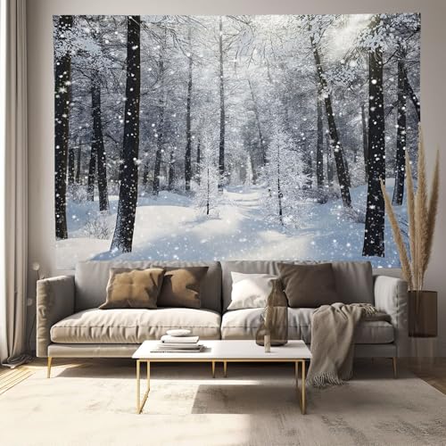 Tapiz de pared de bosque nevado gris de 150x130cm para decorar tu salón o dormitorio
