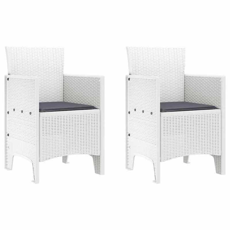 Eleganz Lot de 2 chaises de jardin avec coussin, blanches, légères, en polypropylène, pour terrasse et jardin, résistantes aux intempéries et...