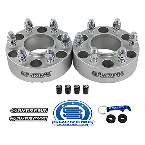 Supreme Suspensions - 2pc Set [Silver] 1.5" Wheel Spacers for Chevy Avalanche, Suburban, Tahoe and GMC Yukon - 6x139.7mm Bolt Pattern & M14x1.5 Studs [4 Tire Valve Caps Included]
