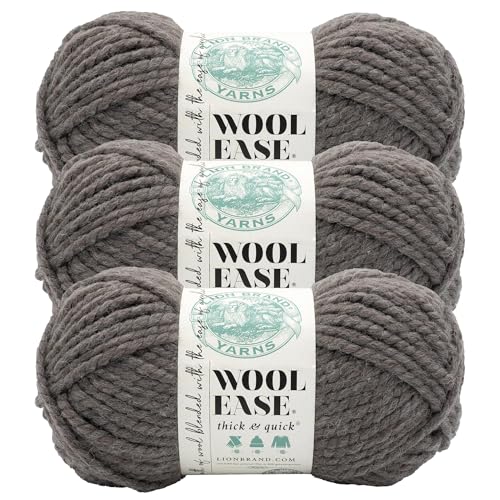 Image of Lion Brand Yarn, Wool-Ease Thick & Quick Yarn, Teak, Gray Brown, 3 Pack | Super Bulky Wool Acrylic Blend Fiber for Soft Hats, Sweaters, Chunky Blankets, Yarn for Crochet, Knitting, Crafts, Weaving