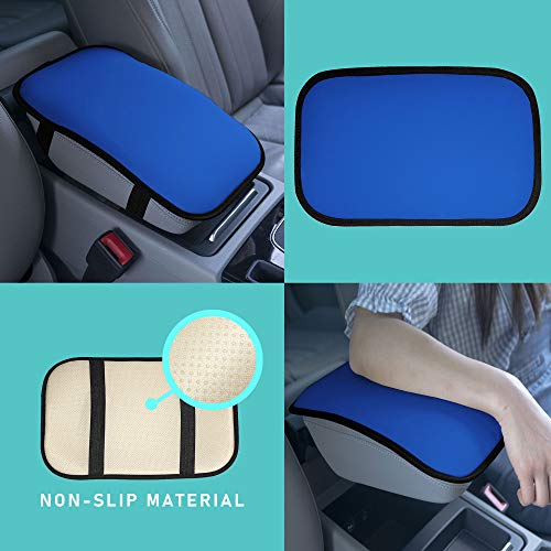 Image of FH Group Faux Leather Center Console Armrest Cushion, Luxury Seat Box Cover Protector fits Most Cars, SUVs, and Trucks Blue