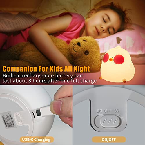 Echeaio Cute Chick Night Light Silicone Animal Night Light,Touch Night Light For Kids Baby Nursery Lamp, Squishy Kawaii Night Light,Birthday Gifts For Girls Boys,Rechargeable Feeding Night Light #TOP3