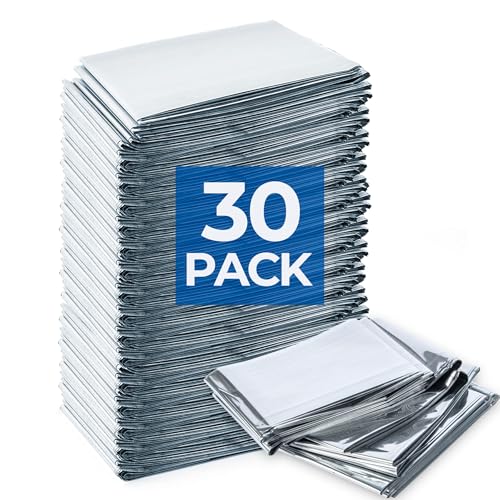 Emergency Blanket for Camping & Survival 30 Packs 84 L x 52 W Professional Grade Reusable Space Blanket Provides Thermal Protection for Hunters Hikers & Preppers in Snow and Cold Weather