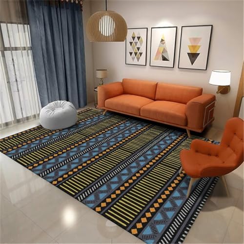 Tapis géométrique moderne bleu aux finitions durables et texture douce