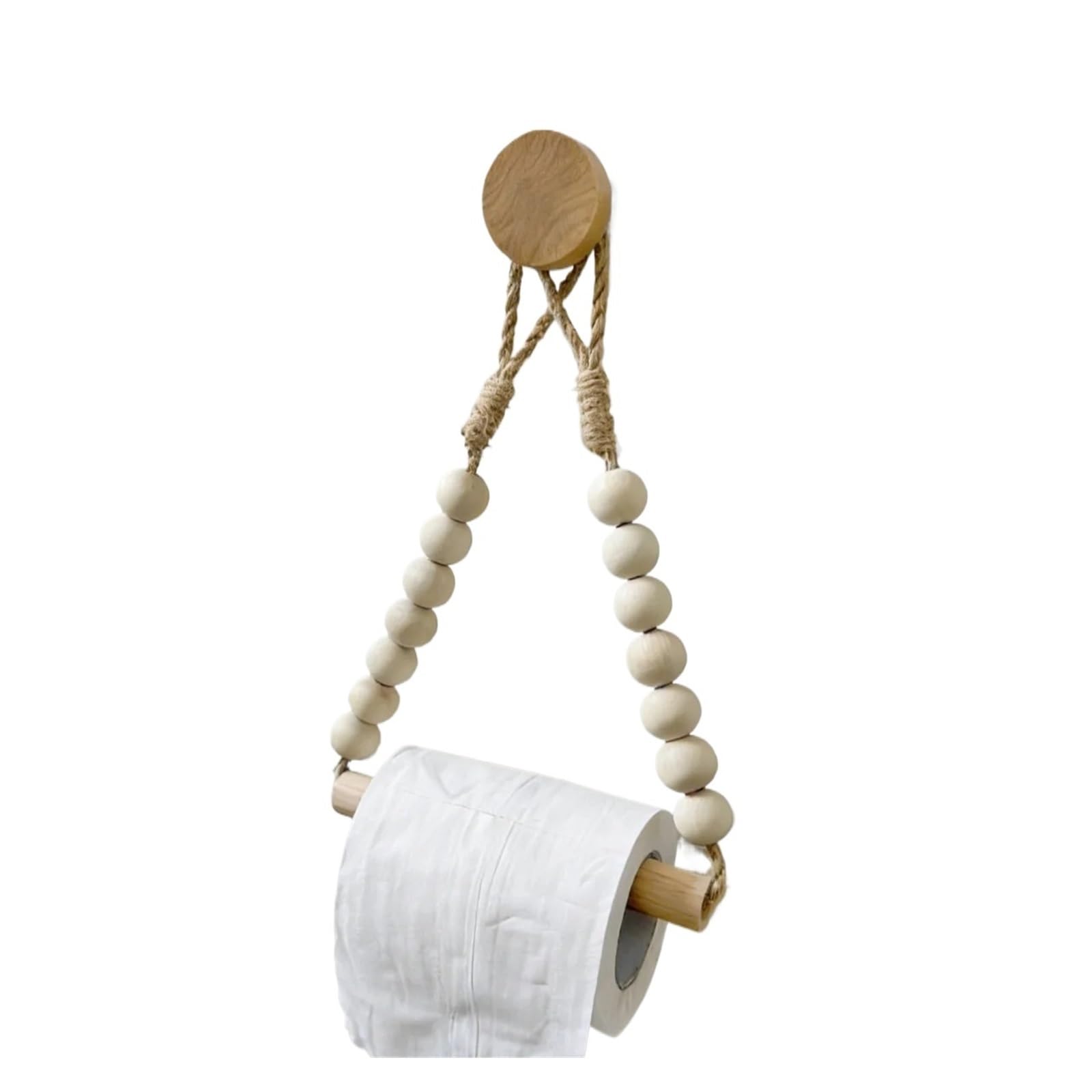 Rope Toilet Roll Holder Boho Wooden Bead Wall Mounted Roll Paper Holder