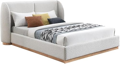 Miniatura 3 de MAKLAINE Cama King de tela Boucle con acabado crema rico contemporáneo