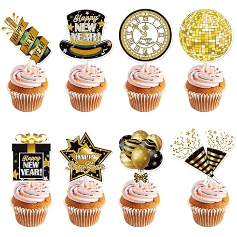 Happy New Year 2025 Cupcake Topper 24 pcs 2025 New Years Eve Party Supplies Party Decoration for New Year Eve Cake Decorations Cover