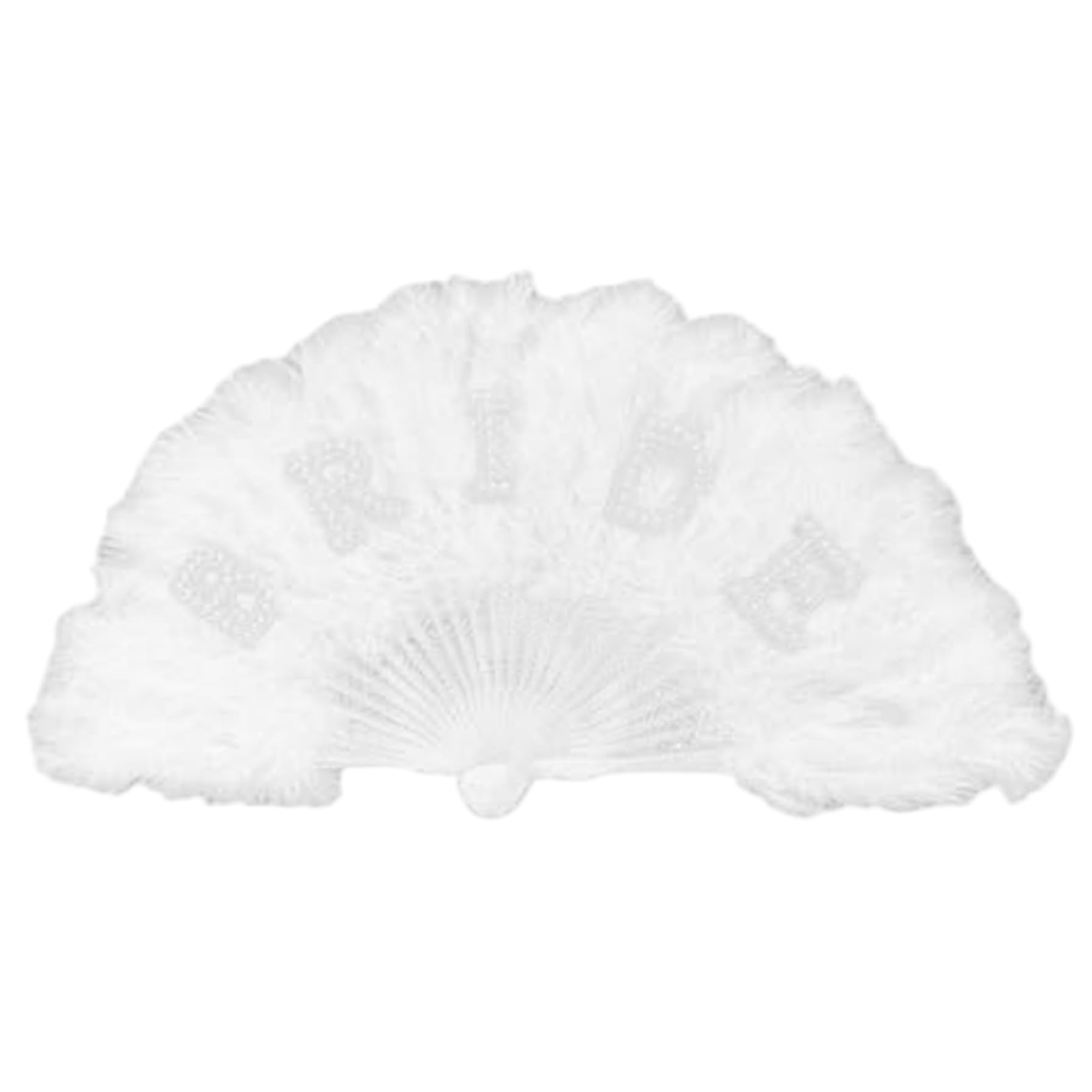 Abanico de mano blanco con plumas y refinadas perlas de imitación para novias
