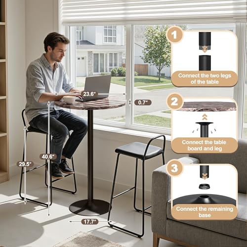Image of Furmax Bistro Pub Table Round Bar Height Cocktail Table for Home Bar, Round Bar Tables for Party, Dining Room, Living Room and Wedding, Metal Base MDF Top, 40.6 Inch Height (1, White-2)