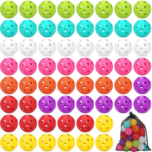 Coopay 60 Pack Practice Baseball 42mm Mini Plastic Hollow Softballs, Baseball Training Balls with Drawstring Bag for Indoor Outdoor Backyard Batting Practice (Multicolor)