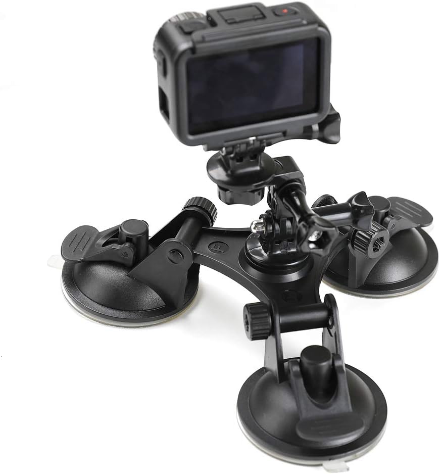 Hooshion 3-Cup Car Suction Cup Mount Car Window Holder for DJI Osmo Action/Osmo Pocket/GoPro,Strong Suction Three Way Adjustment (3 Cups)