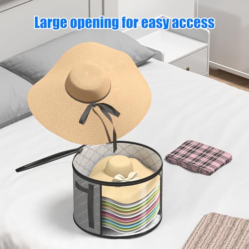 Veki 2pack Clear Hat Organizer for Closet, Hat Boxes for Women Storage With Dustproof Lids, Hat Box for Travel and Storage, Cowboy Hat, Stackable Round Brim Hats Organizer Bag Container (Gray)