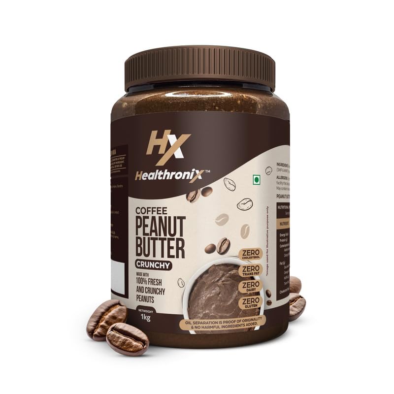 Product image of Healthronix Coffee Peanut Butter Crunchy 1kg | 27g Protein & 7g Dietary Fibre | Healthier & Tastier Nut Butter Spread for Morning Breakfast, Evening Snacks | Zero Trans Fat | Crunchy Peanut Butter