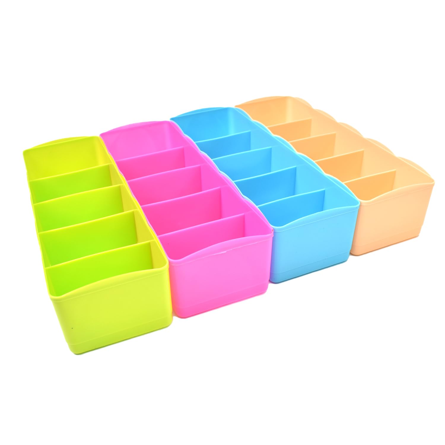 Oblivion 5 Grid Plastic Storage Box Drawer Organizer – Multicolor Stackable Storage Box, Closet Divider for Undergarments, Socks, Ties, Jewelry & Accessory, Space-Saving Wardrobe Partition (Pack of 4)