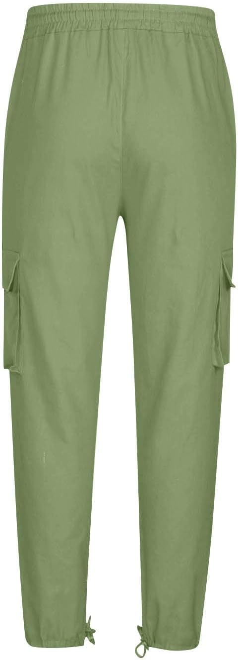 Mens Baggy Cargo Pants Drawstring Casual Hiking Jogger Pants Athletic Loose Straight Leg Trousers with Multi Pocket