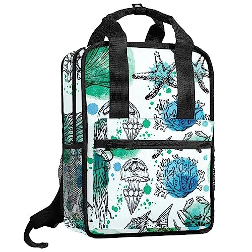 Cartable avec bretelles réglables et imprimé poissons océan