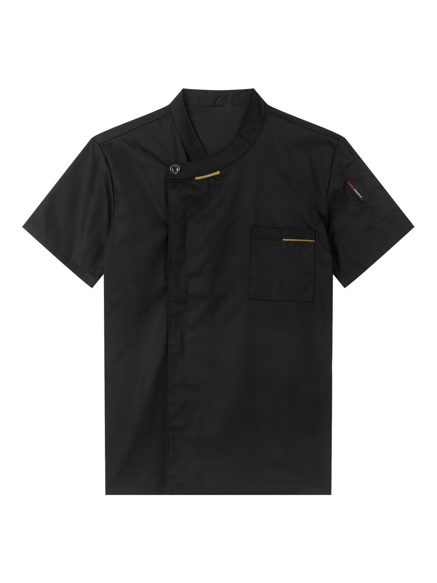 MSemis Unisexe Veste de Cuisine Professionnel Uniforme Manche Courte Blouse De Travail Col Mao Veste de Chef Chemise de Travail Eté pour Cuisinier Serveur Hôtel M-4XL
