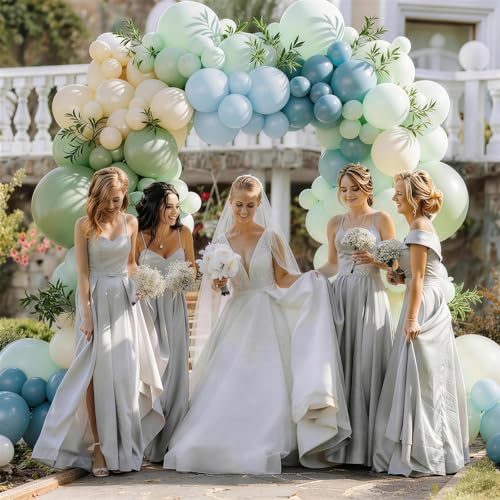 Image of Sage Green Dusty Blue Balloon, Boho Baby Shower Bridal Shower Party Balloon | 12Inch Light Green Blue Sand White Latex Balloons for Jungle Safari Bear Theme Birthday Wedding Anniversary Party Decorations