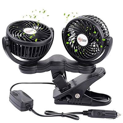 TN TONNY 12V Dual Head Car Fan, 4 Inches Electric Car Clip Cooling Fans 180 Rotatable, Vechile Back Seat 12V Air Cooling Fan With Stepless Speed Regulation For SUV, RV, Vehicles