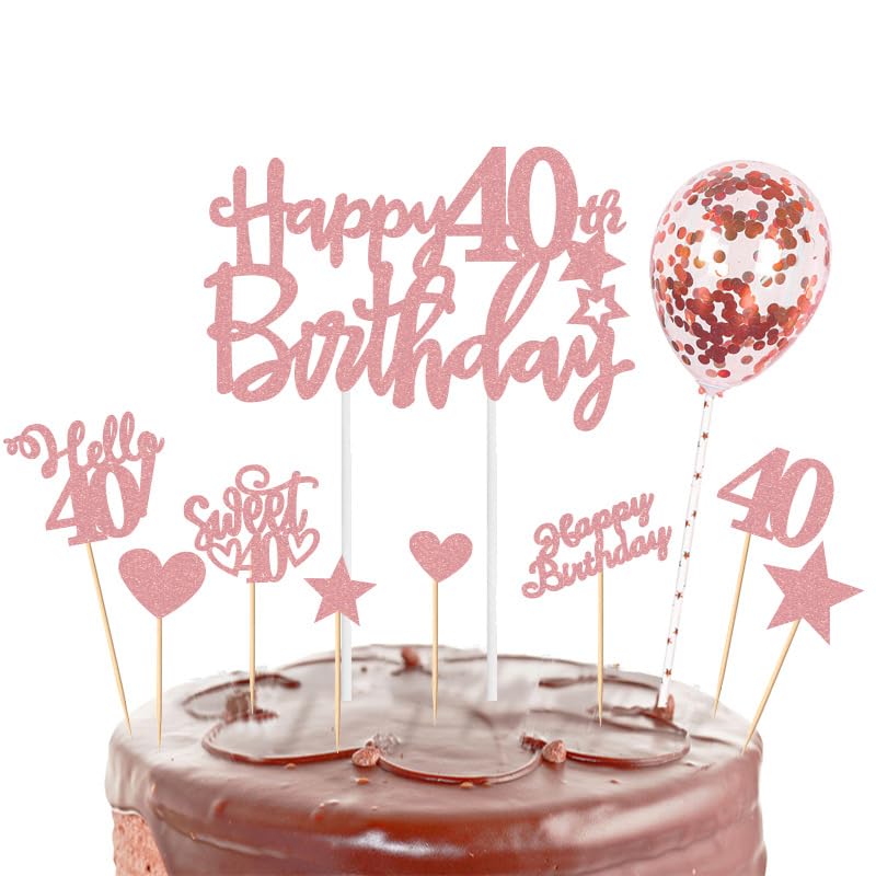 Cake Topper Set for 40th Birthday with 'Happy 40th Birthday' sign (Style 2)