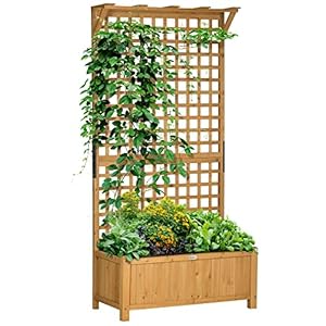 Outsunny Wood Planter with Trellis, Raised Garden Bed for Climbing Plants w/Drainage Holes and Roof, 35.5" x 17.75" x 72", Yellow Outsunny Wood Planter with Trellis Raised Garden Bed for Climbing Plants wDrainage Holes and Roof 355 x 1775 x 72 Yellow