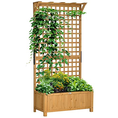 Outsunny-Wood-Planter-with-Trellis-Raised-Garden-Bed-for-Climbing-Plants-wDrainage-Holes-and-Roof-355-x-1775-x-72-Yellow Outsunny Wood Planter with Trellis Raised Garden Bed for Climbing Plants wDrainage Holes and Roof 355 x 1775 x 72 Yellow