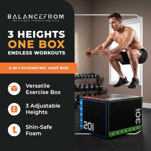 Image of BalanceFrom 3-in-1 Foam Plyometric Jump Box for Home Gym, Multiple Heights.