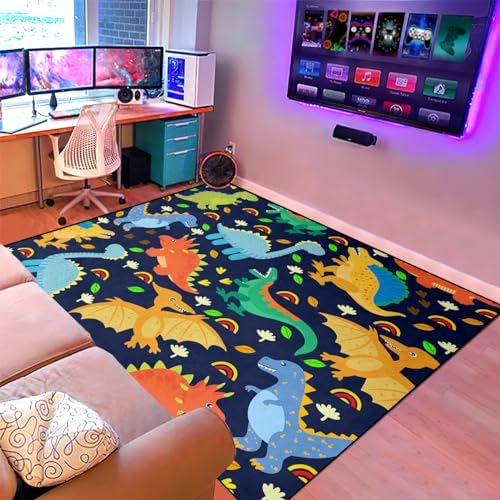 Lovely Navy Blue Dinosaurs Area Rugs Lovely Dinosaur Rugs for Boys Navy Blue Cute Animal Patterns Carpets Dinosaur Rugs for Boys Bedroom Living Dinning Room Bedroom Kitchen Playing Room, 2'5''×4'