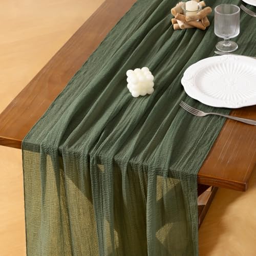Socomi Green Cheesecloth Table Runner Olive Summer Gauze 120 Inch...