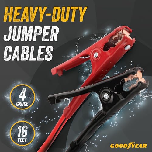 Goodyear GY1069 Heavy Duty Jumper Cables 16 Feet Long 4 Gauge Thick Emergency Booster Carry Case Included Compatible with All Vehicles Copper Contacts