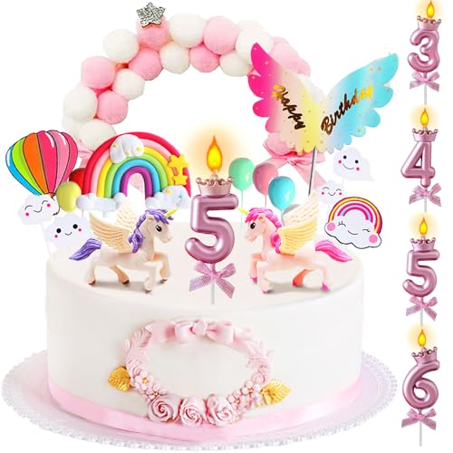 17 Piezas Decoracion Tarta Unicornio, Decoración Tartas 5 Cumpleaños Unicornio, ecoración para Tartas, Unicorn Cake Toppers Niñas, para Fiesta de Cumpleaños Deco 5 años