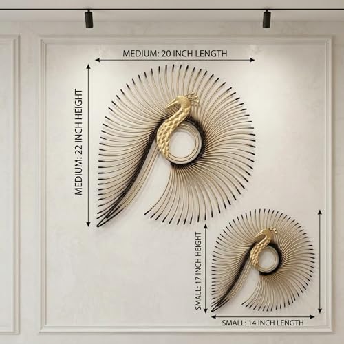 Image of SNS DECOR Metal Peacock Set of 2 Wall Art Decorations | Perfect 3D Wall Sculpture For Living Room, Bedroom, Drawing Room & Office (Big-20x22inch, Small-14x17inch)