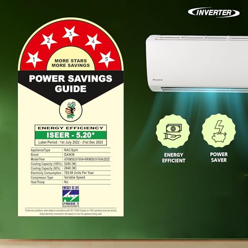 Image of Daikin 1.5 Ton 5 Star Inverter Split AC (Copper, PM 1.0, Apataito Filter, ATKM50UV16VA, White)