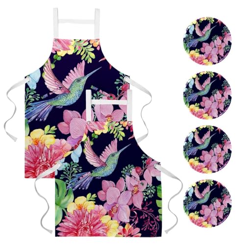 Tablier de cuisine lot de 2 tabliers vintage fleur et oiseau taille unique avec broches