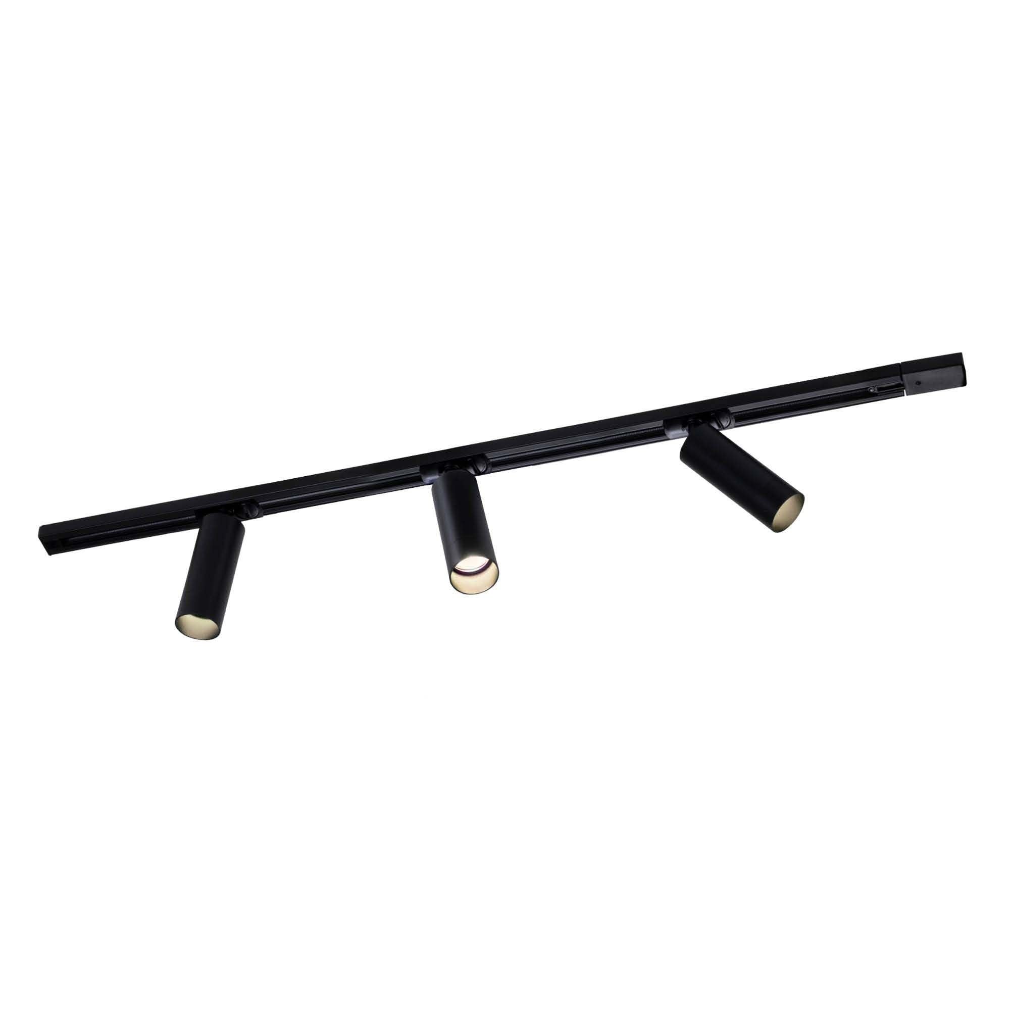 Ledvion - Système d’éclairage LED monophasé, 1m, Rail Monophasé, sans ampoule GU10, Noir, 3 spots GU10 orientables, luminaire plafonnier, spot plafond, rail led, plafonnier moderne design
